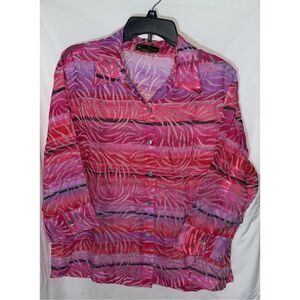 Mirasol Pink, Multicolor Sheer Burnout Button Up Woven 3/4 Sleeve Top Sz Large